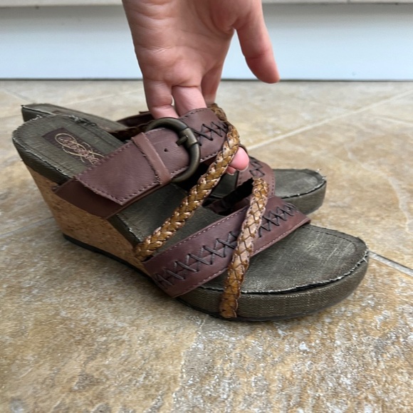 Y2K Skechers Leather Braide Modiste Electric Bond Chocolate Cork Wedge Sandals 8 - Picture 8 of 14